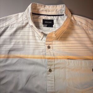 Marmot‎ Mens XXL Short Sleeve Button Down Shirt Blue White Striped D51180